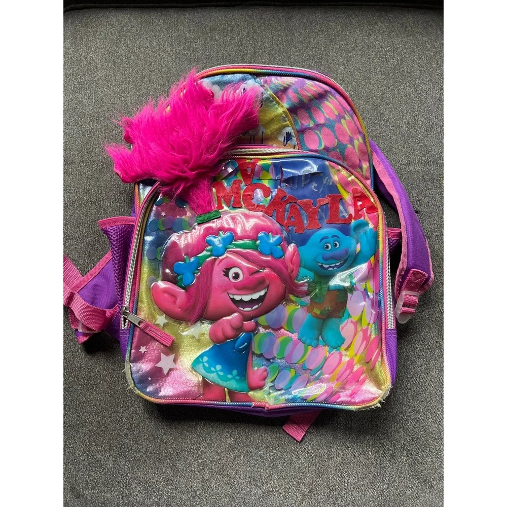 Trolls Backpack Kids One Size Purple Pink Poppy Branch 3D Faux Fur School Bag